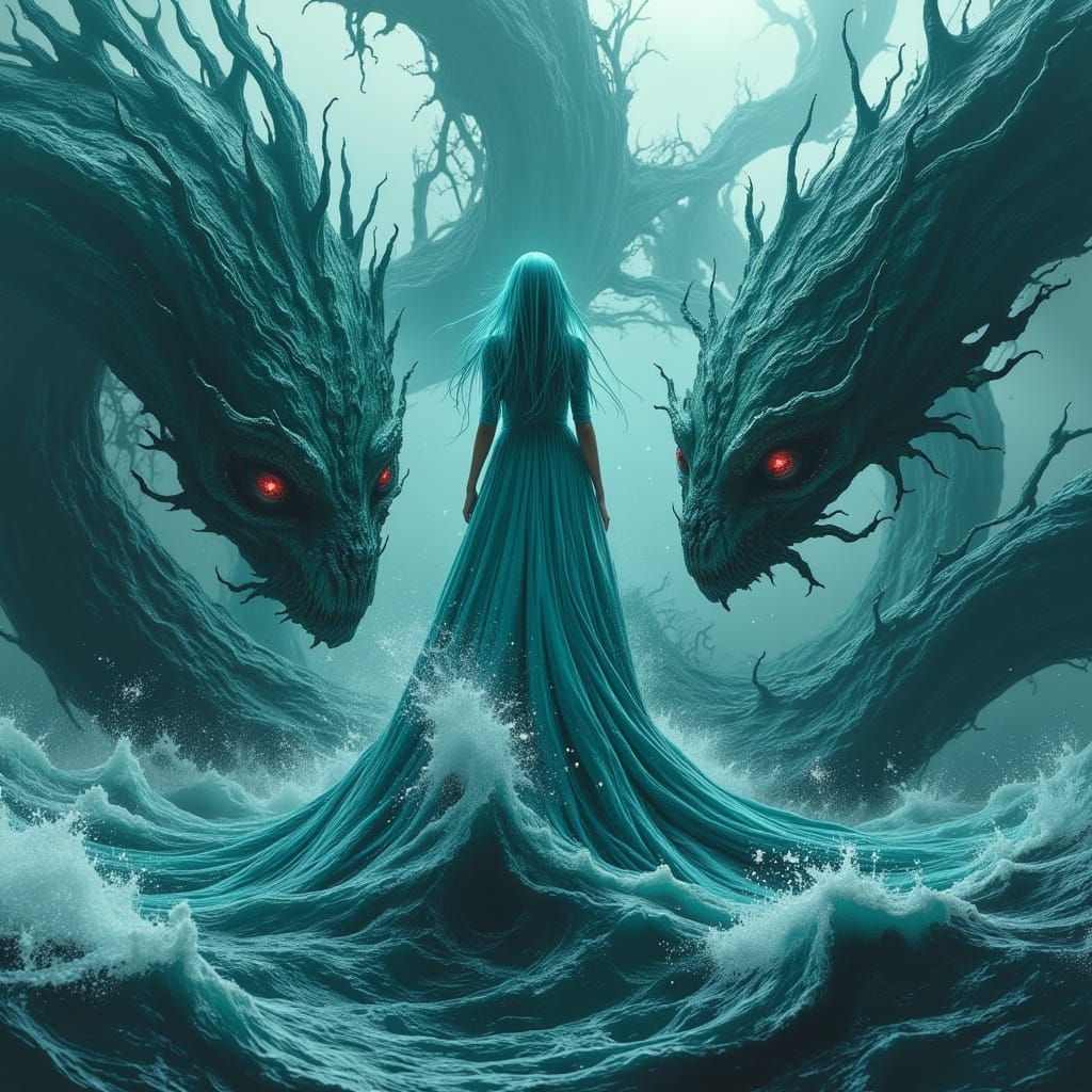 Goddess of the Turbulent Ocean in Dark Oil Paint