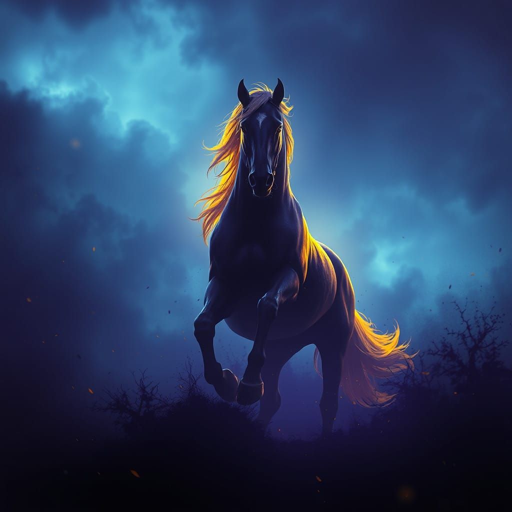 Ethereal Stallion Illuminated by Volumetric Darkness