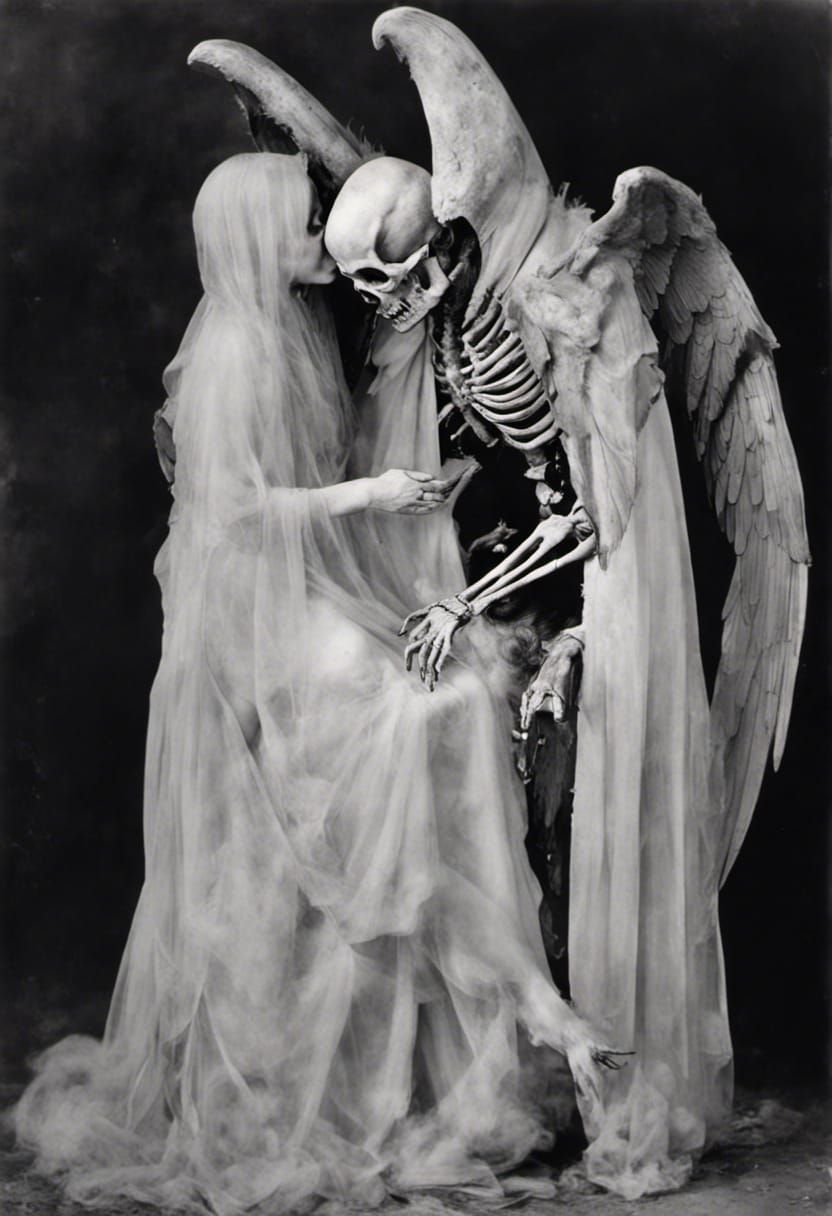 Winged Skeleton's Deadly Embrace: Horror Photograph