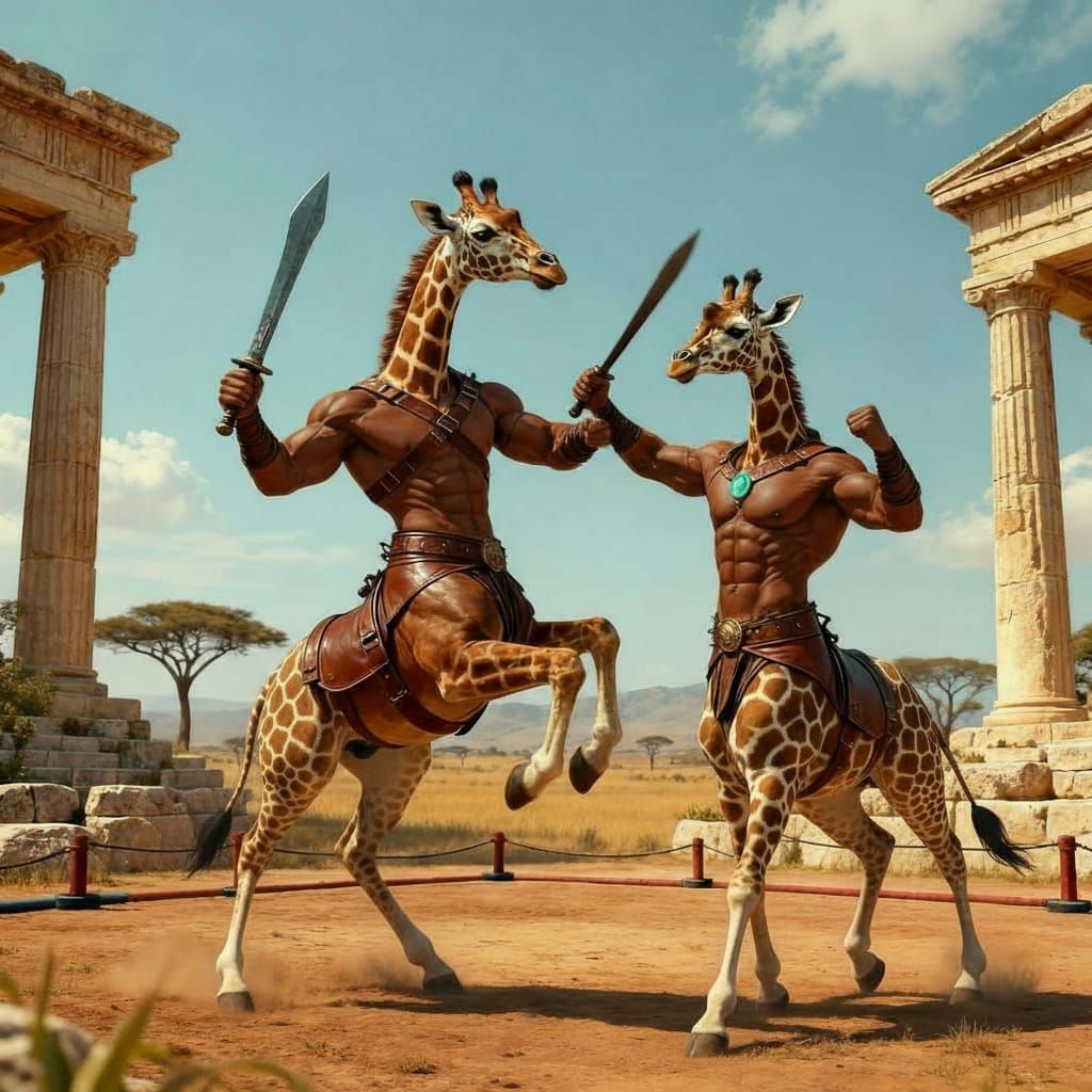 Giraffe Centaur Barbarians Training for Combat