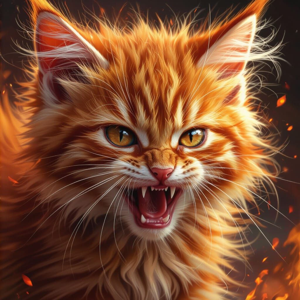 Furious Fire Kitten Hissing: Hyperrealistic Impressionistic ...
