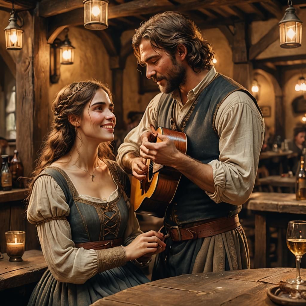 Romantic Medieval Tavern Portrait in Romanticism Style