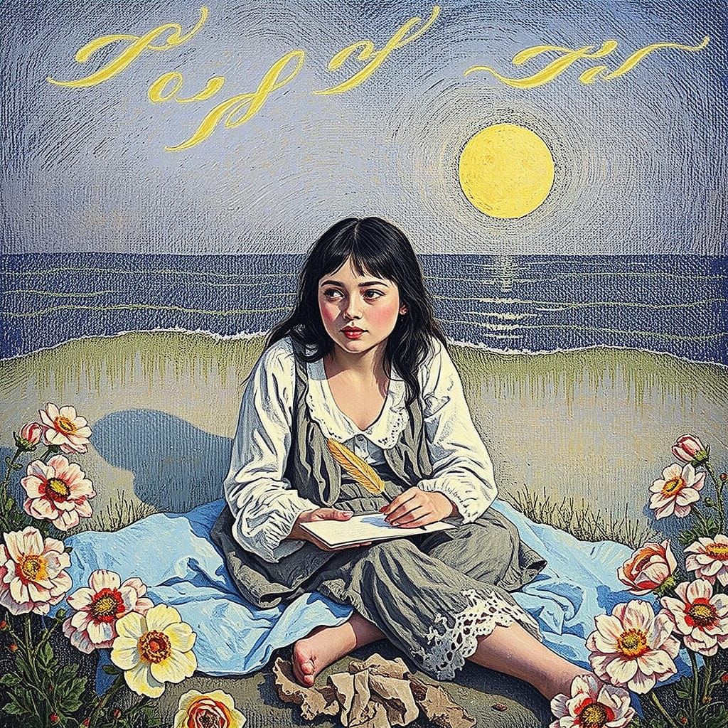 Romantic Moonlit Beach Scene in Impressionist Style