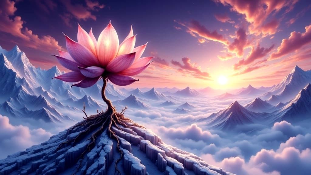 A Lone Lotus Flower Blooms Amidst Ethereal Visions