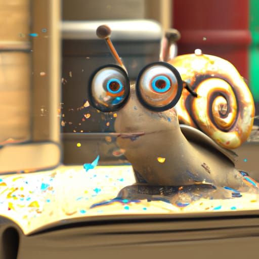 Cartoon Snail Reader in Hyperreal Detail