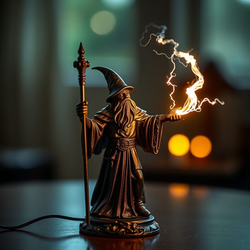 Fantasy Sorcerer Figurine Table Lamp Photography