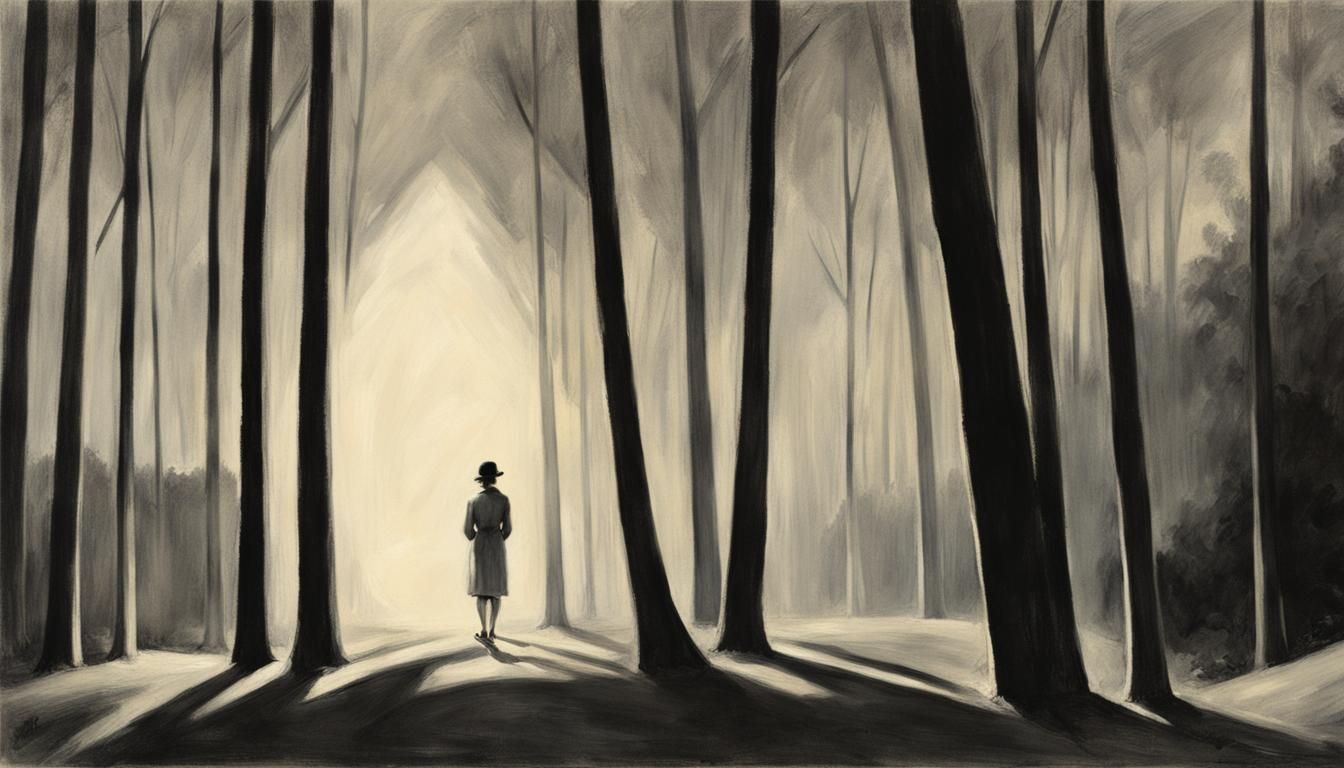 Mysterious Light in Woods: Edward Hopper Style