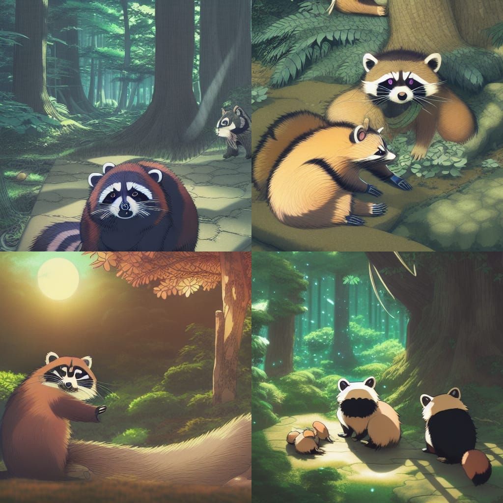 Tanuki Raccoon Dog in Studio Ghibli Anime Style