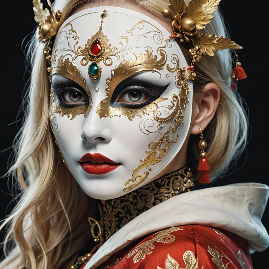 Woman in Venetian Mask Portrait, Detailed Concept Art