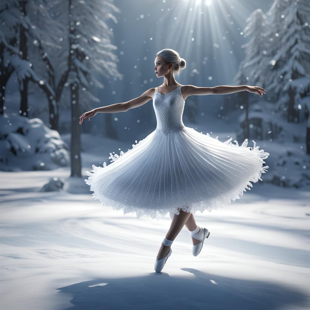 Ballerina and Partner Ice Skating: 3D Rendered