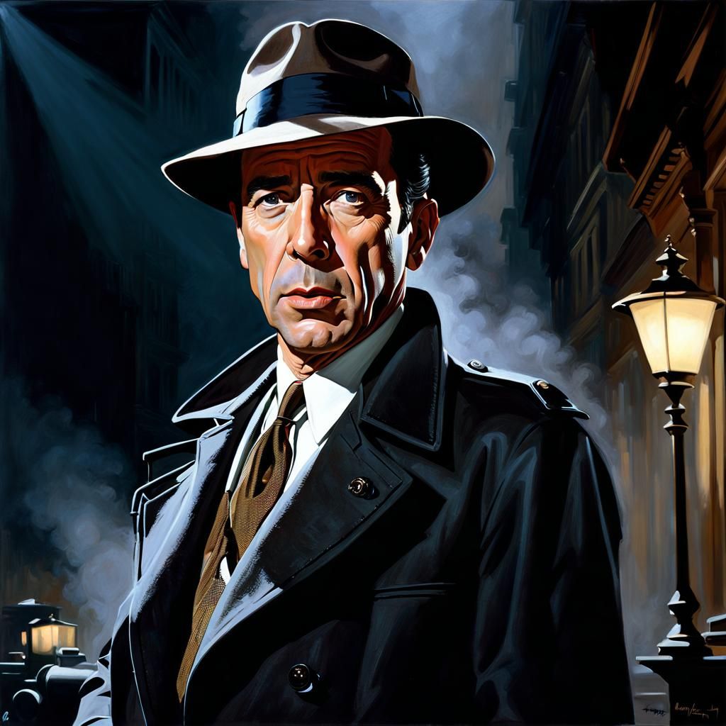 Noir Portrait of a Detective in Fog