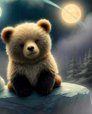 Chibi Bears Asleep on Bioluminescent Moon