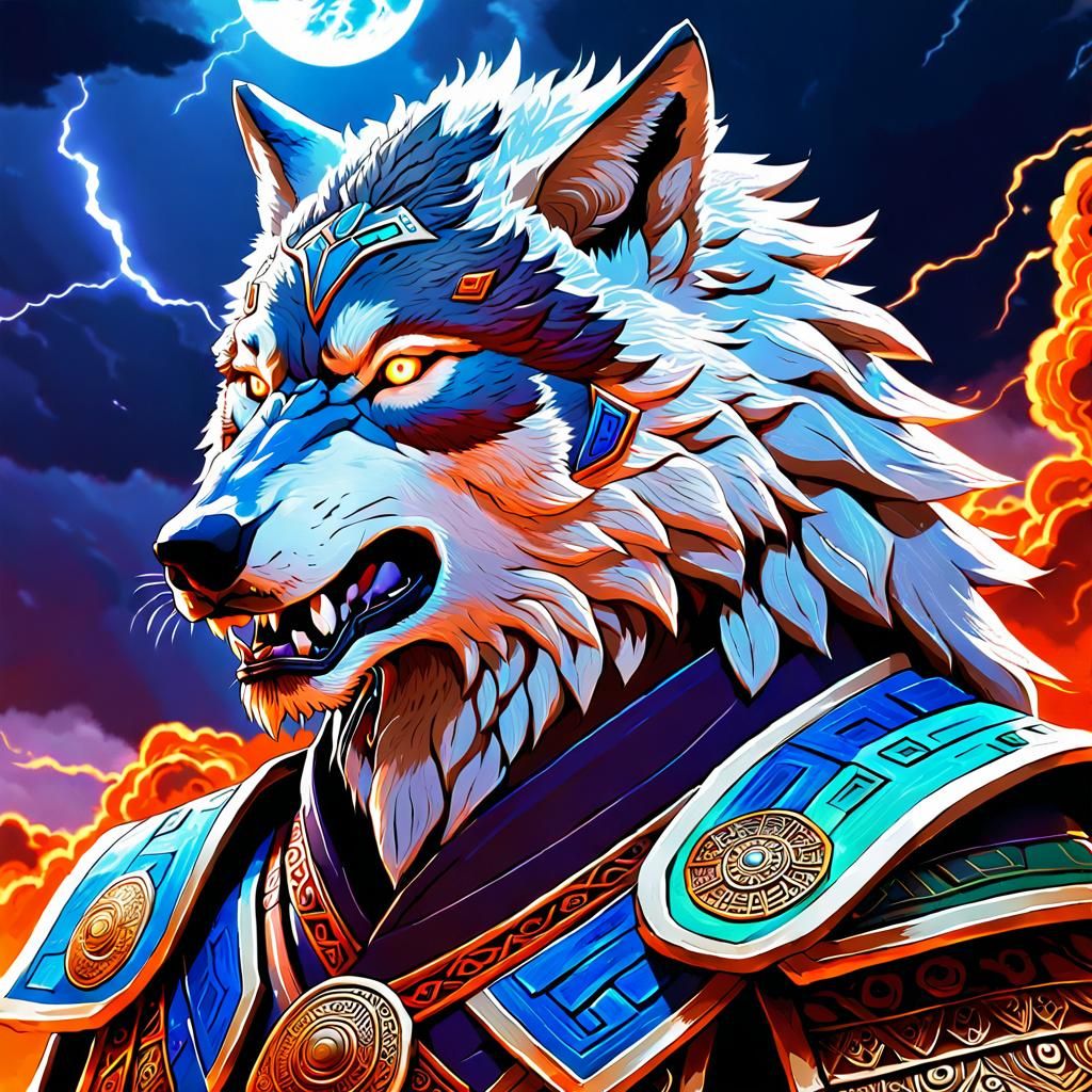 Mongolian Warlord Wolf in Anime Style
