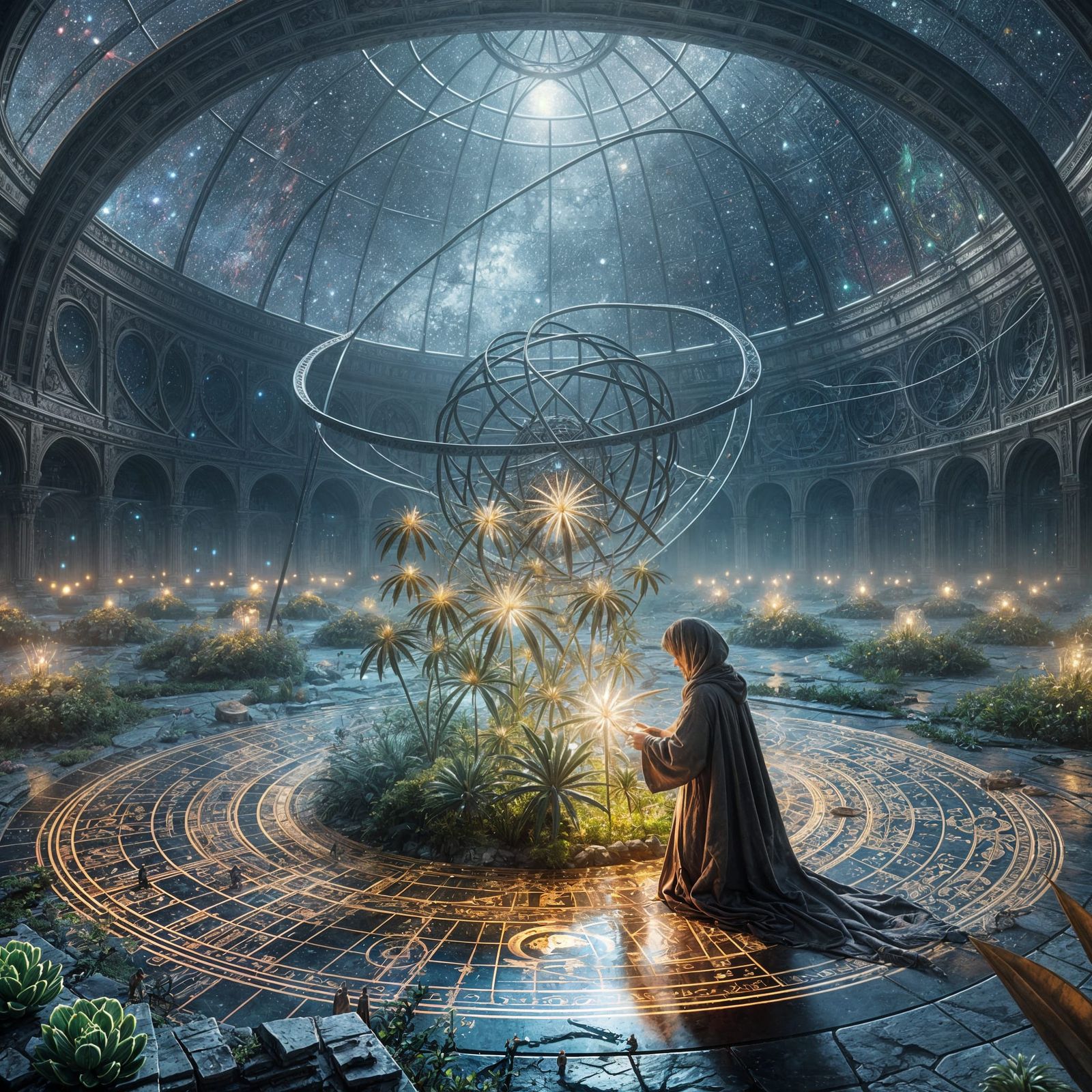 Botanist and Alien Flora in Observatory Dome