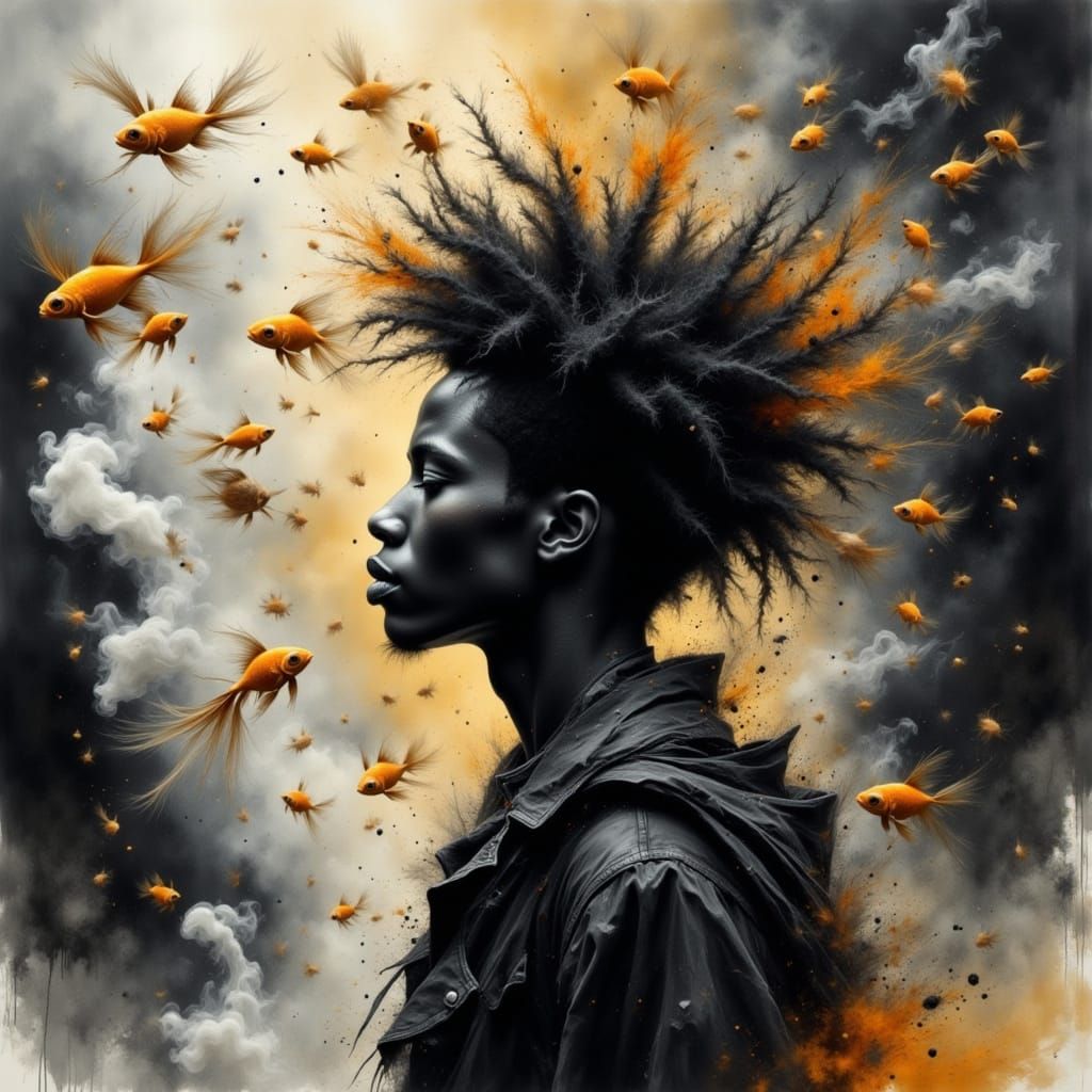 Surreal wading with clown fish