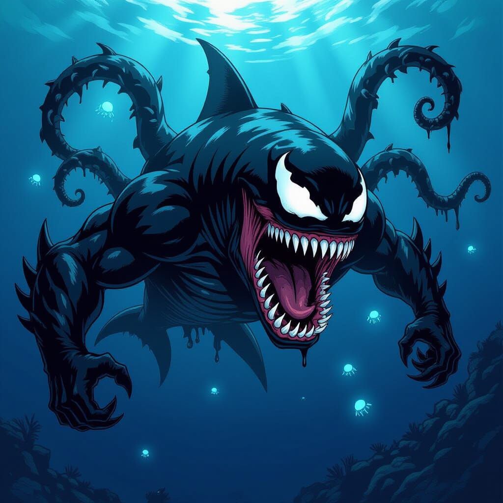 Venom Shark: Cosmic Horror Predator in Ocean Abyss
