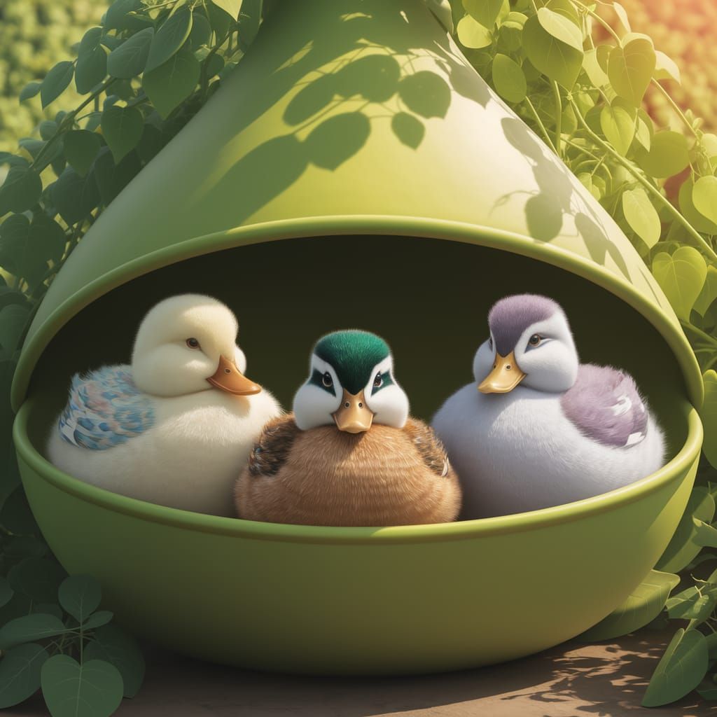 Vibrant Ducks in a Whimsical Peapod