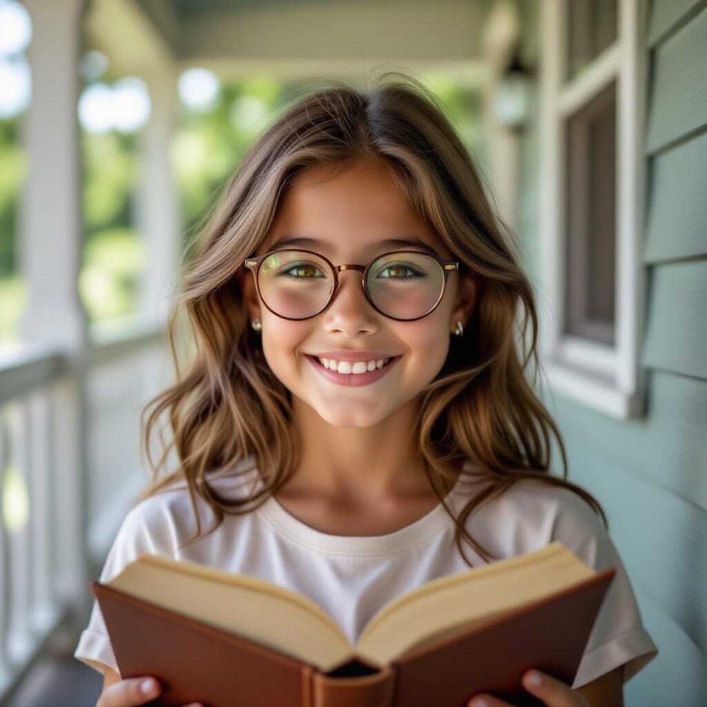 Girl Reading On Porch In Summer Cinematic Style