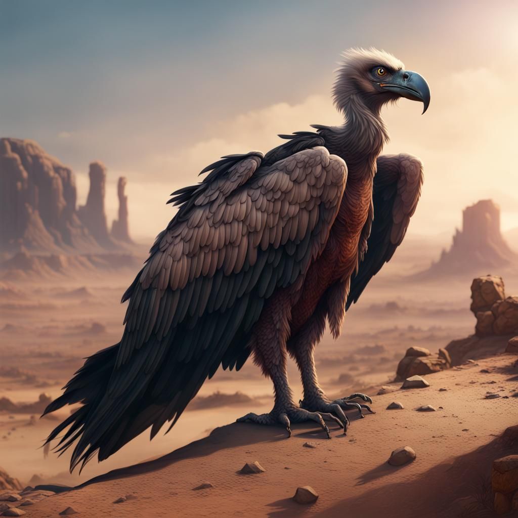 Vulture in Desert Landscape: Fantasy Concept Art