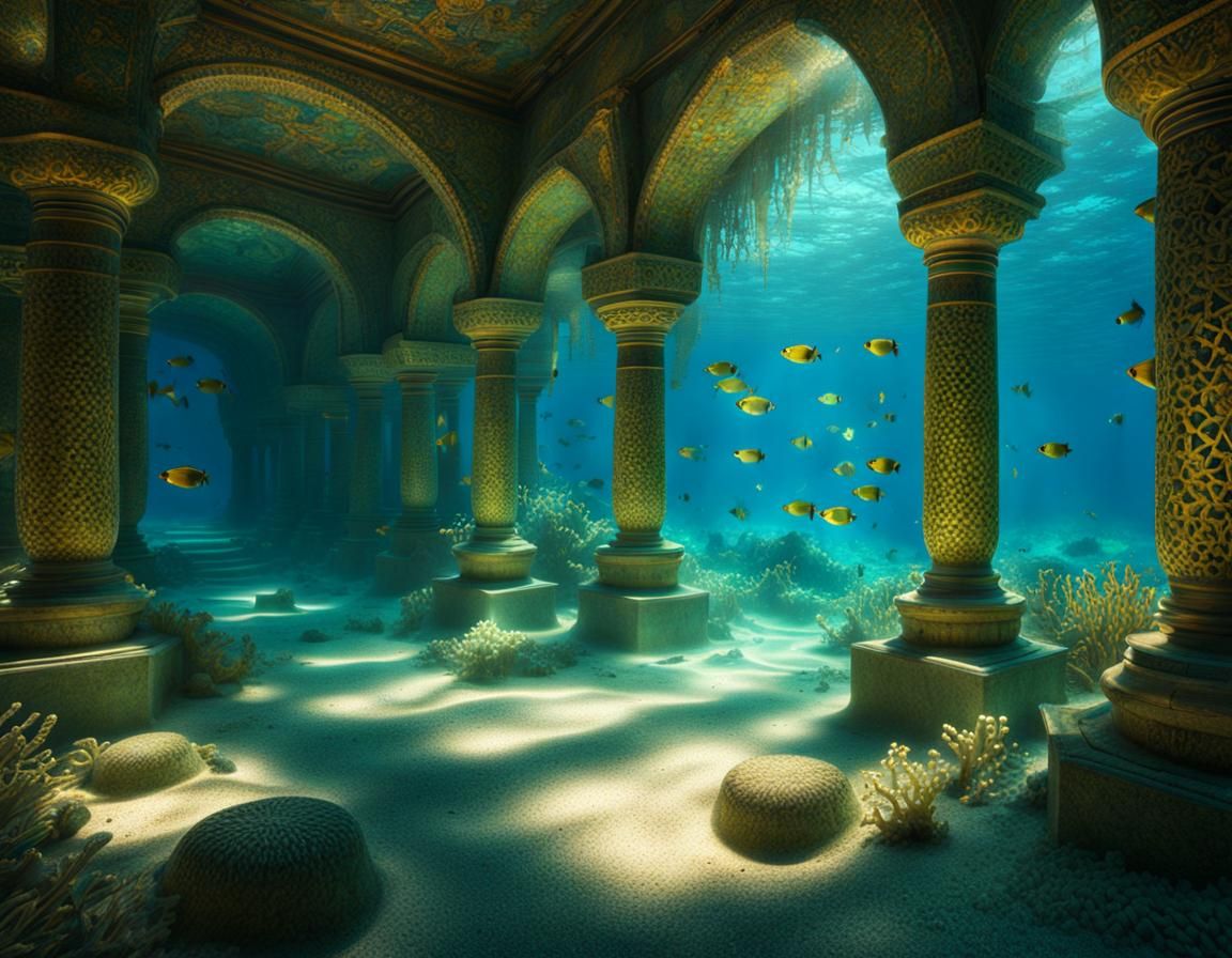 Underwater Atlantis Ruins with Mosaic Walls