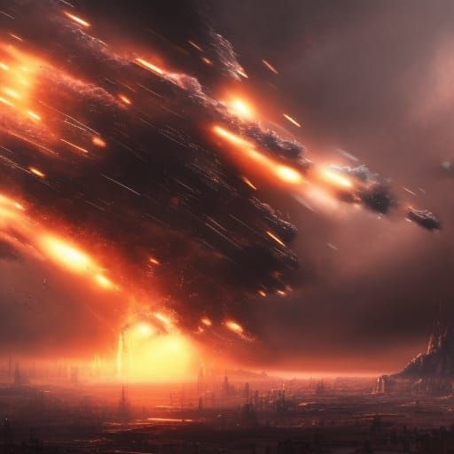 Futuristic Warship Explosions: Epic Digital Matte Painting