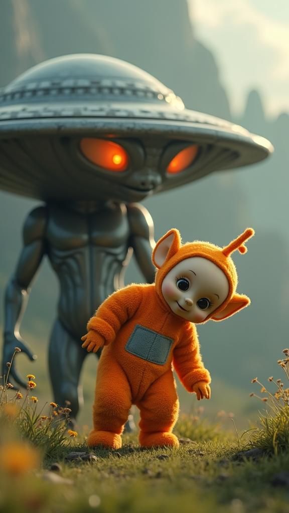 Teletubby and Alien Encounter in Ghibli Style