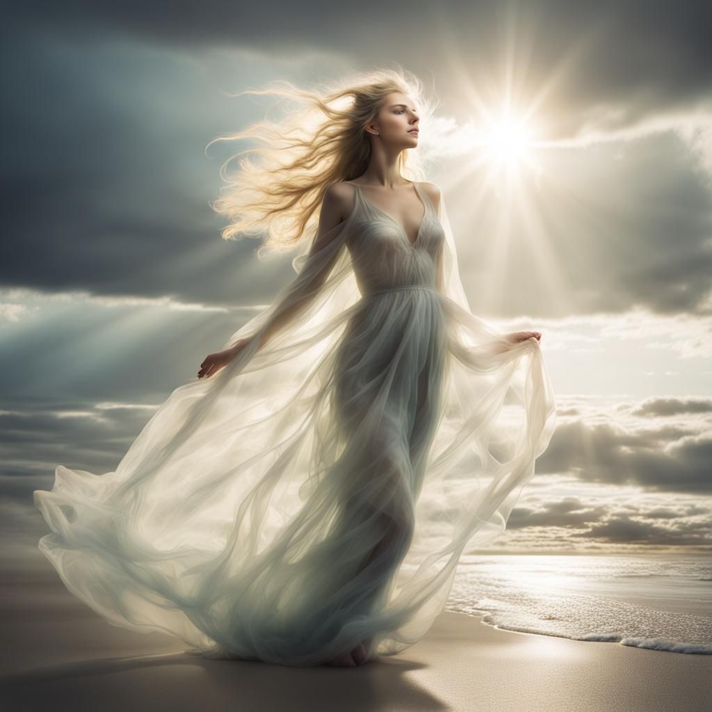 Water Goddess in Storm with Divine Light