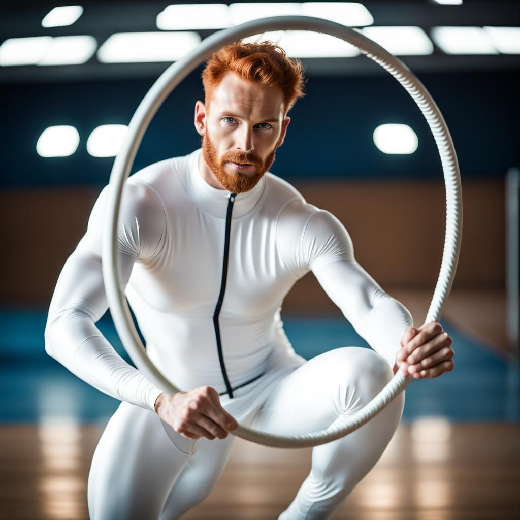 Handsome Man Doing Rhythmic Gymnastics with Hoop