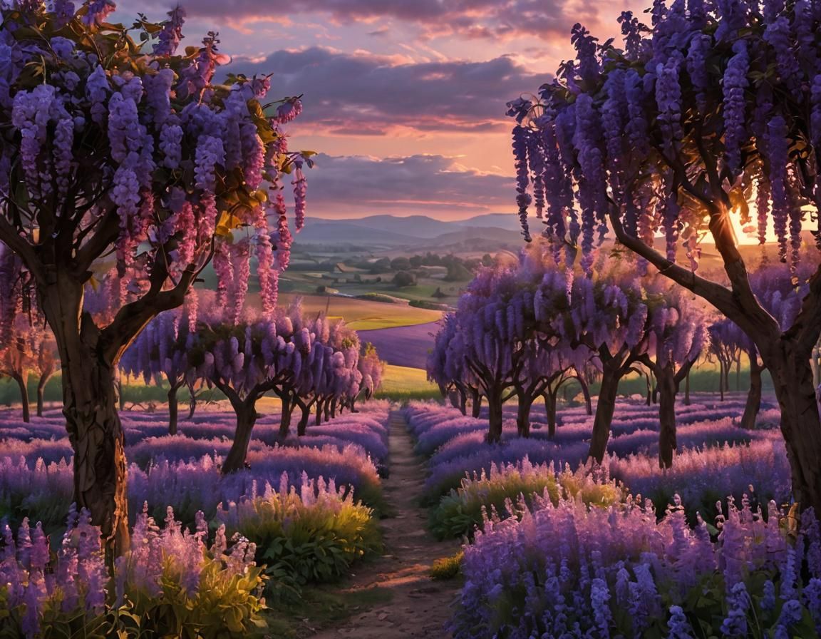 Purple Sunset Over Wisteria Fields