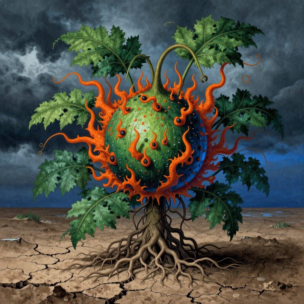 Bomb Plant Botanical Illustration in Ernst Haeckel Style