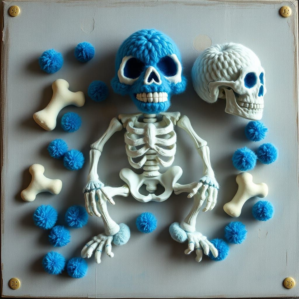 Deconstructed Smurf Skeleton Pom-Pom Art