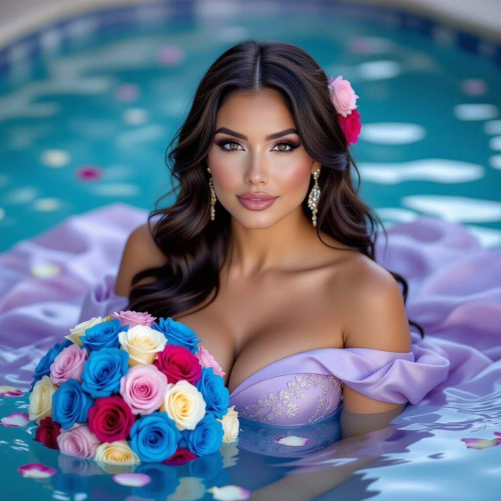 Woman Poses in Water with Roses, Fine Art Style