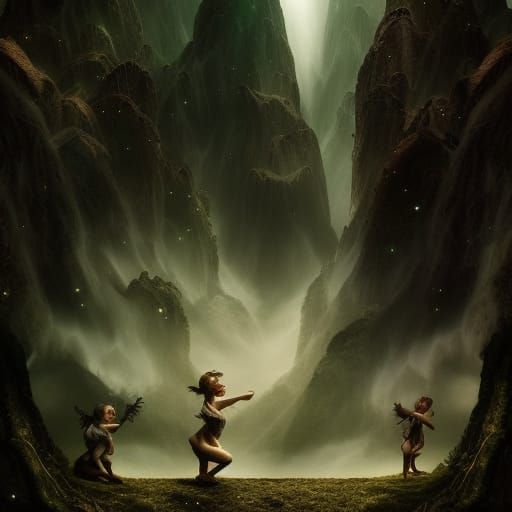 Elves Frolicking in a Dramatic Digital Landscape