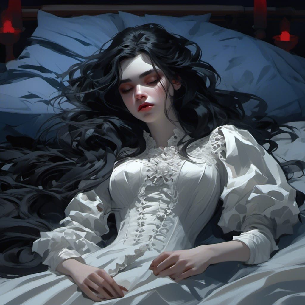 Anime Vampire Girl Sleeping: Dark Fantasy Concept Art