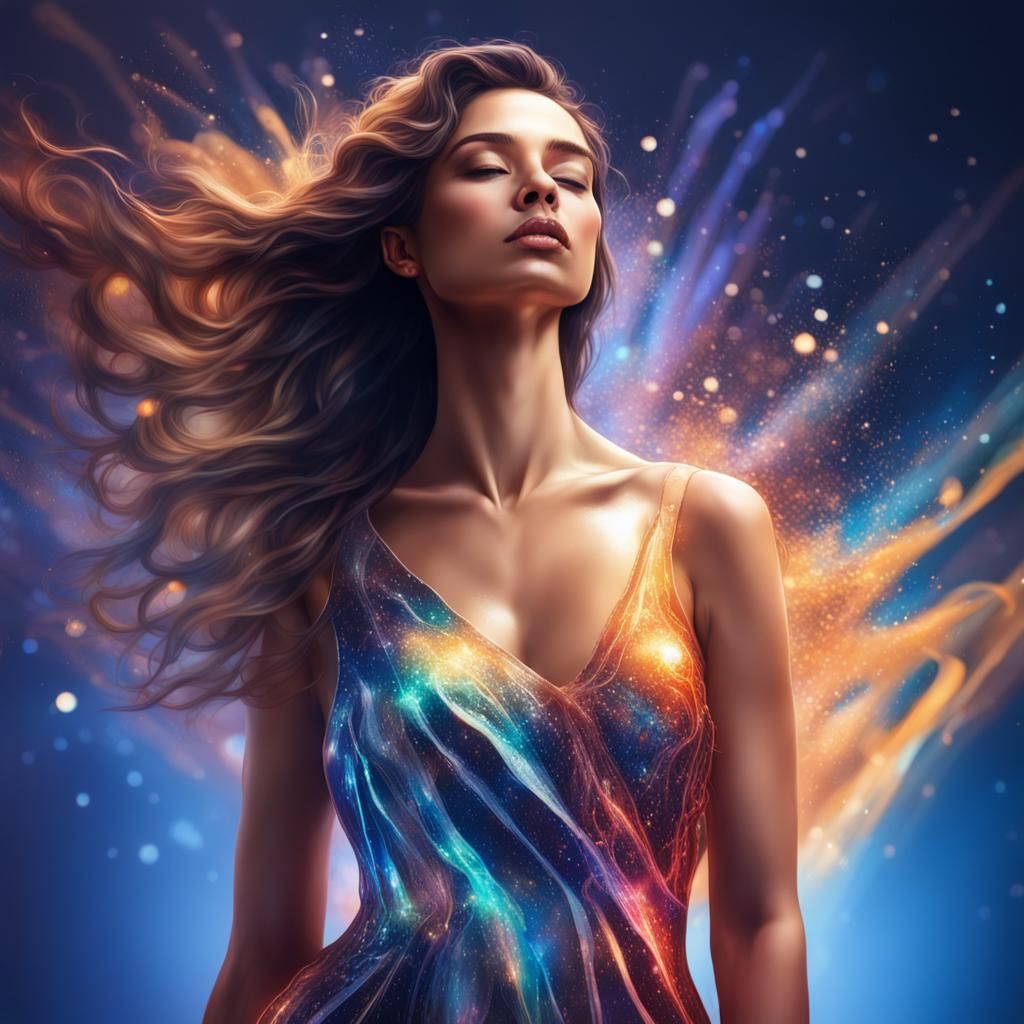Woman in Starlight Dress: Hyperrealistic Splash Art