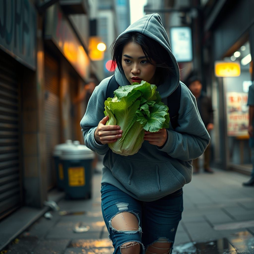 Woman Stealing Lettuce in Wong Kar-wai Style