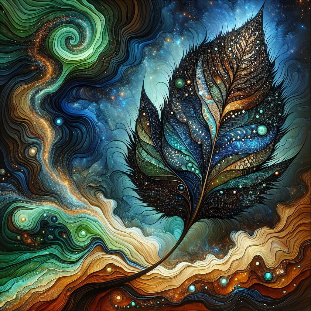Surreal Leaf Emerges from Earthbound Base in Iridescent Hues