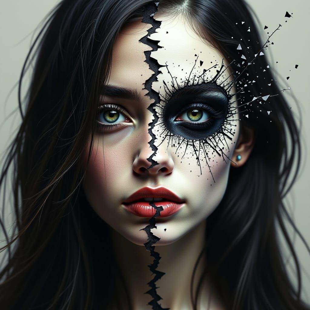 Split Face Portrait: Beauty and Evil
