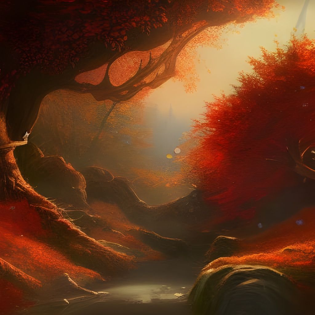 Autumnal Landscape Painting Made of Leaves