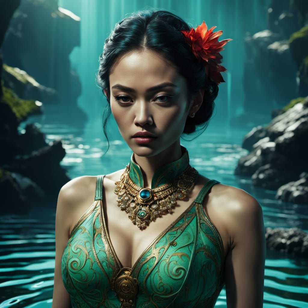 Nyai Roro Kidul wearing  traditional bright green dress