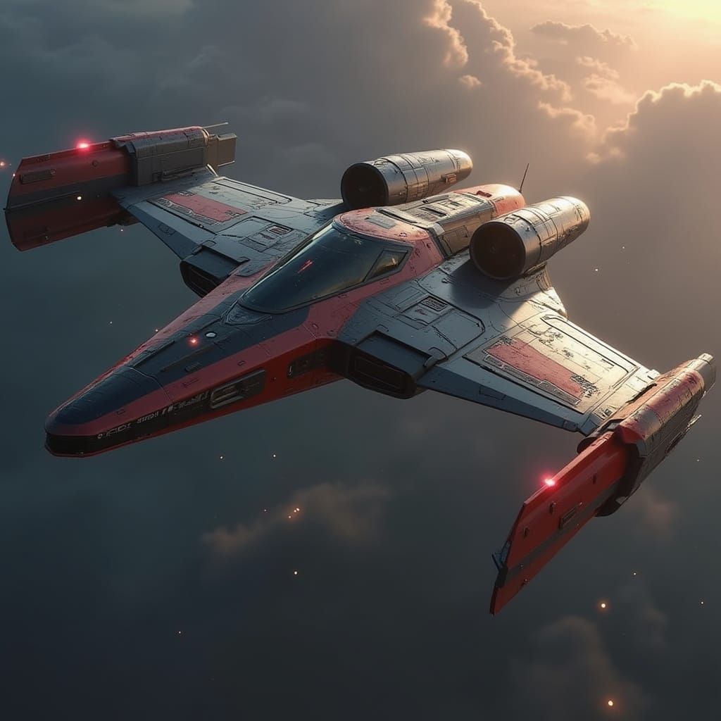 High-Tech Starfighter in Dramatic Matte Painting Style