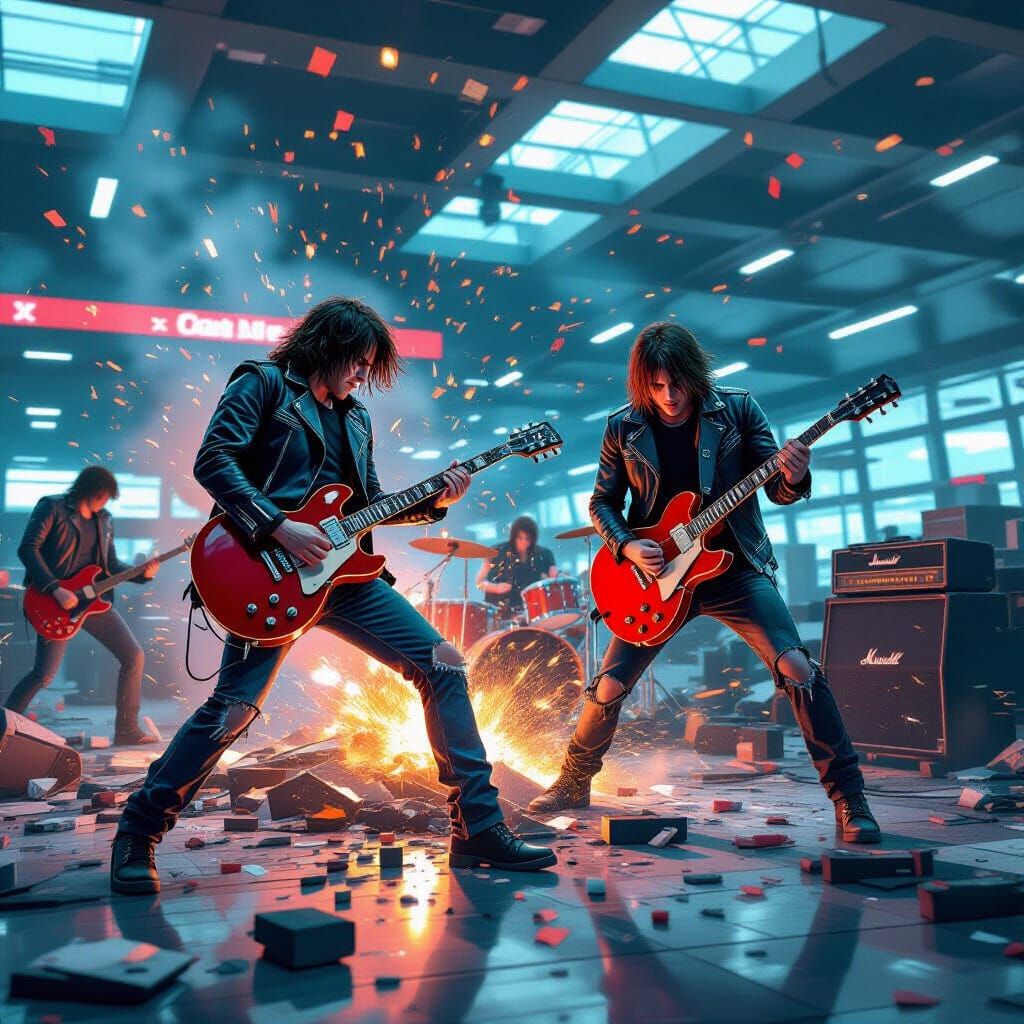 Rock Band's Airport Terminal Chaos: Digital Art