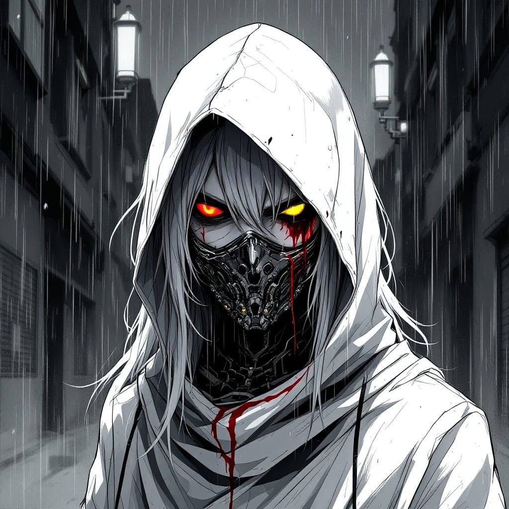Sinister Anime Character in Cyberpunk Horror Style