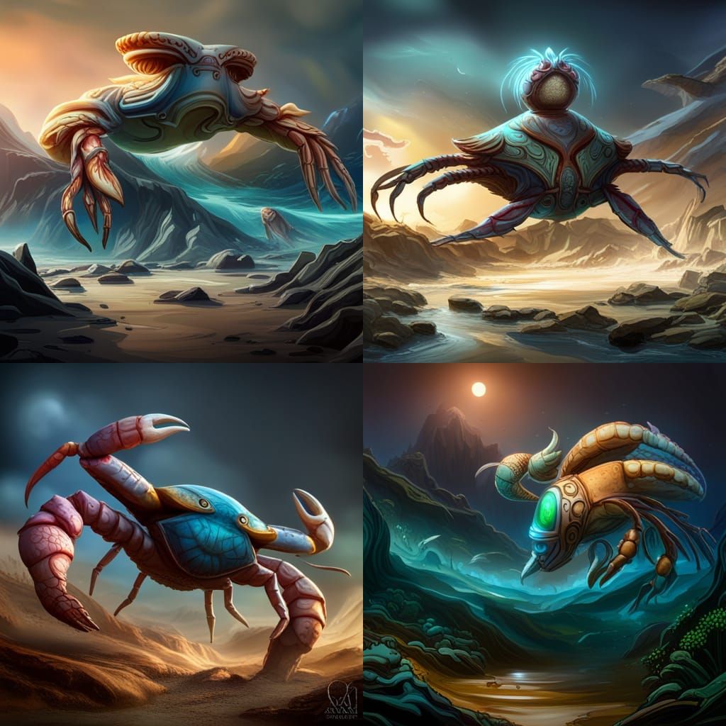 Fantastical Crab-Human Hybrid in Detailed Matte Painting