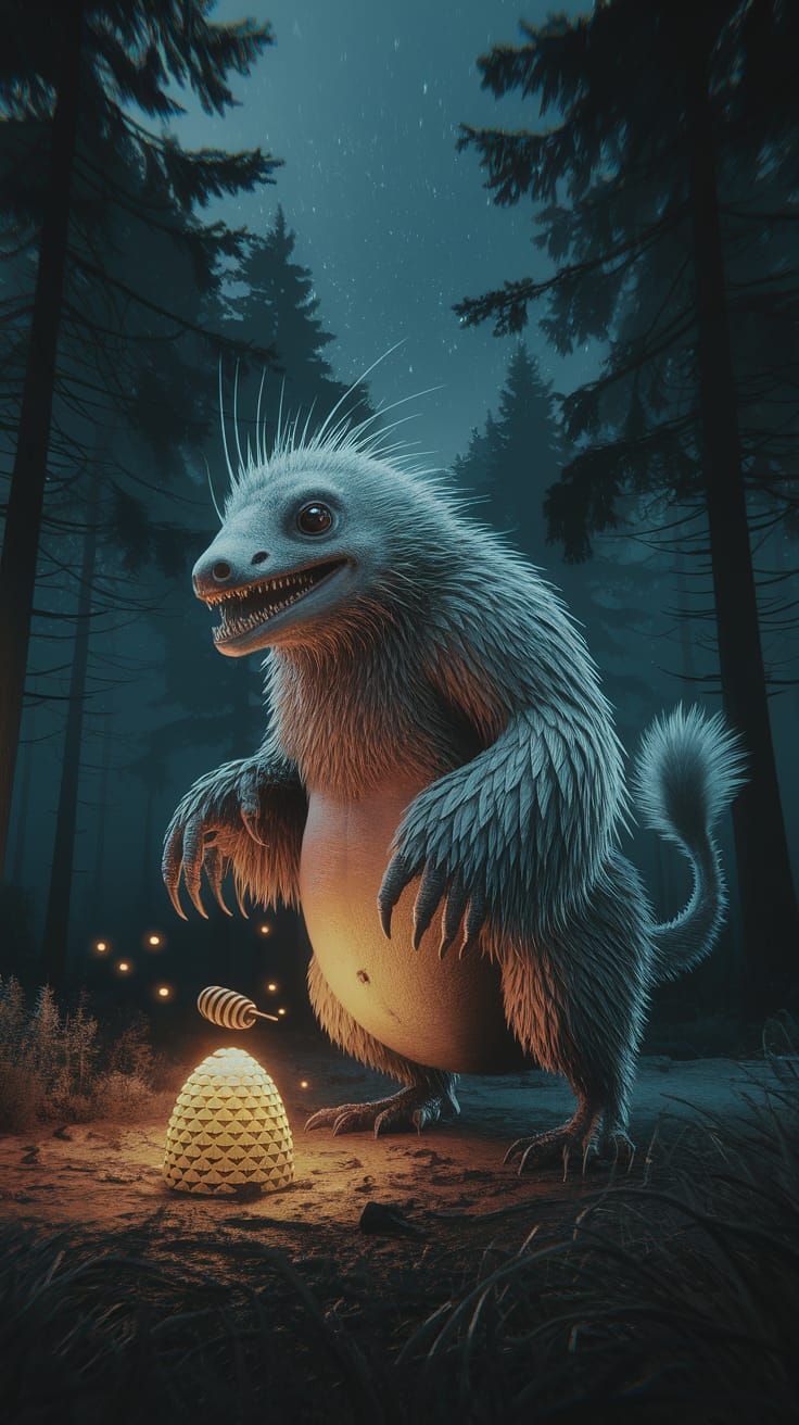 Bioluminescent Creature Eats Fireflies in Alien Forest