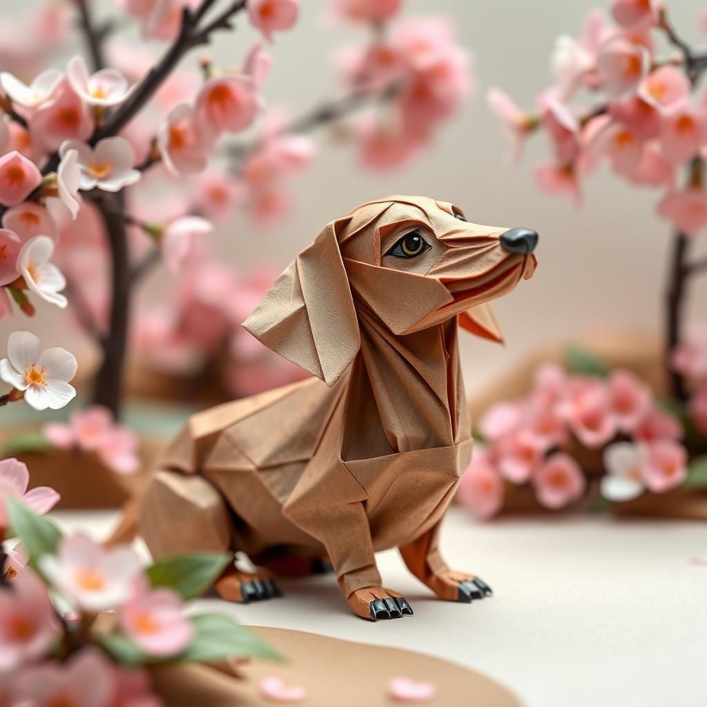 Origami Dachshund in Japanese Garden: Pop Surrealism