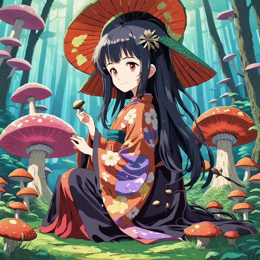 Mushroom Witch in Anime Key Visual Style