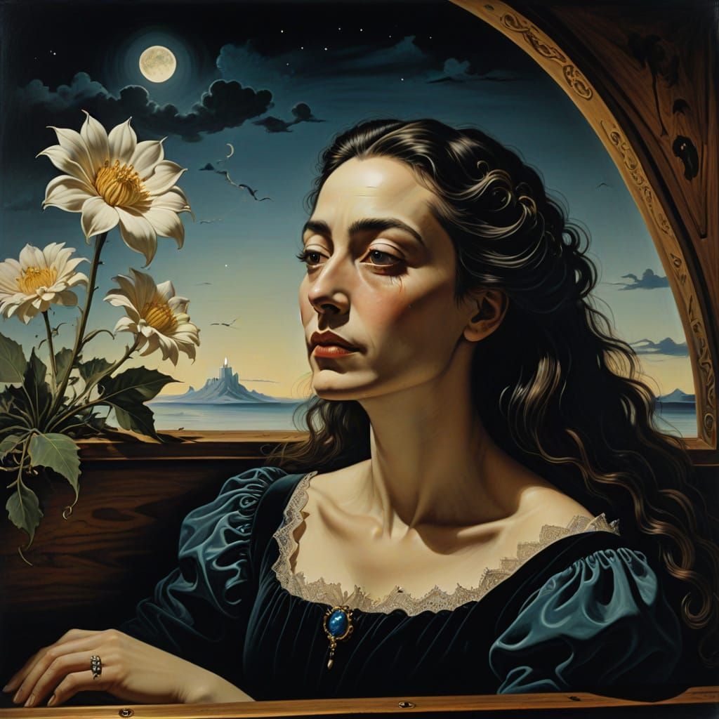 Surreal Woman in Coffin by Ethereal Moonlight