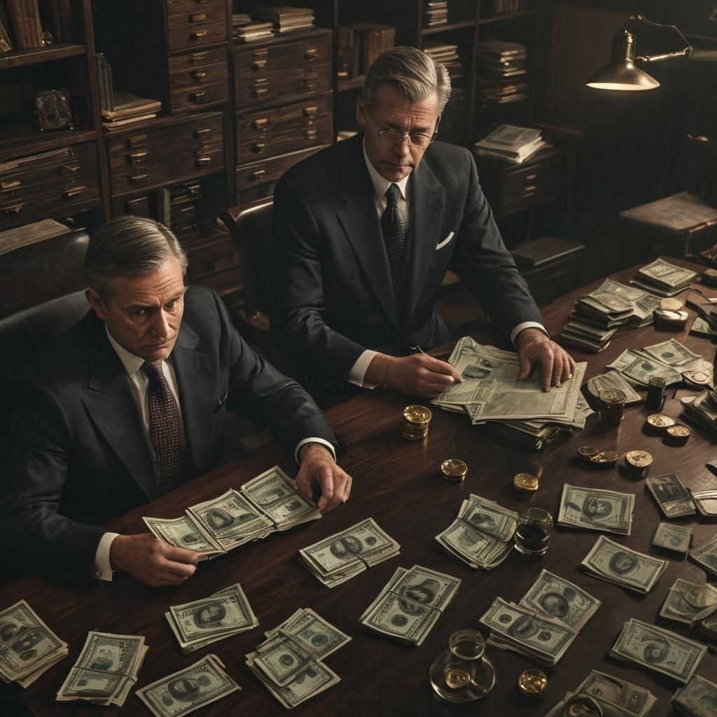Hyper-Realistic Bankers Counting Money in Cinematic Photo