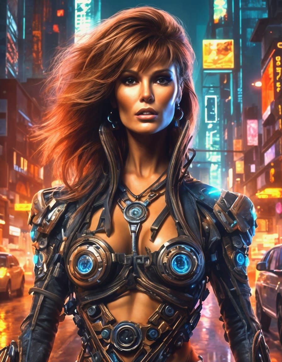 Raquel Welch as Cyberpunk Woman with Cybernetic Enhancements